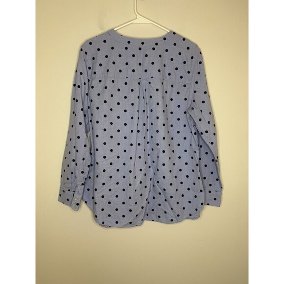 TALBOTS Woman Polka Dot Chambray Top Womens 1X Blue Black Long Sleeve Pullover - Picture 2 of 5